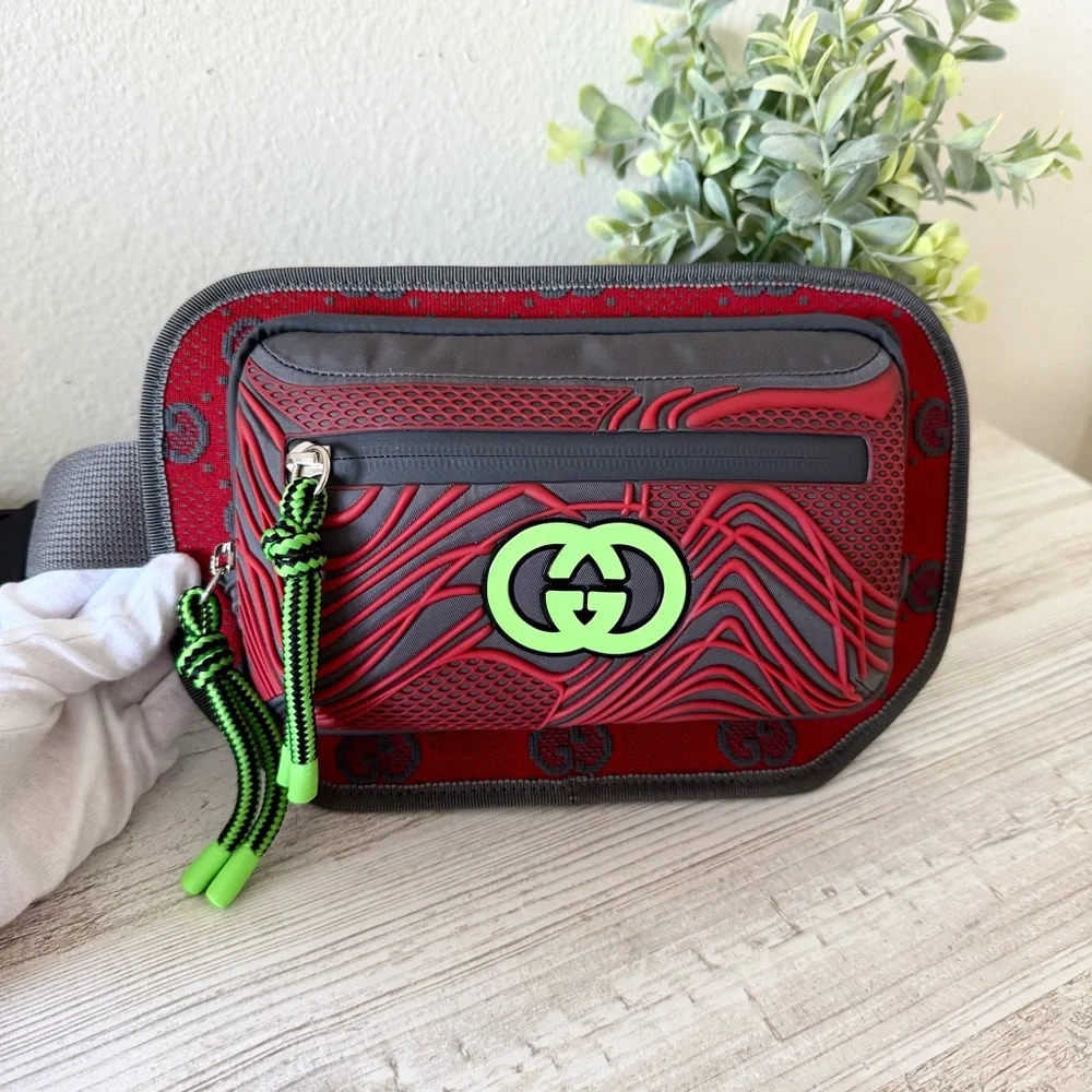 New Gucci Jersey GG Allov Pan Sport Belt bag, Red grey, size 100 - Picture 3 of 12